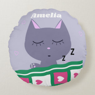 Cojín Redondo Gato durmiente en la cama personalizado