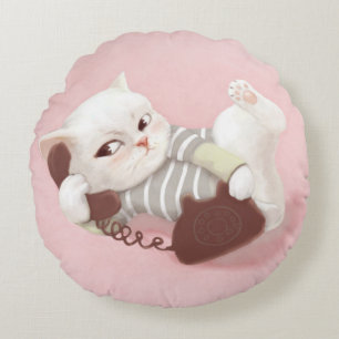 Cojín Redondo Gato en el teléfono