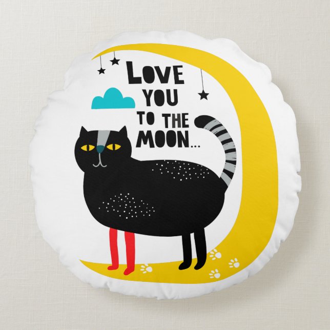 Cojín Redondo Gato en la luna (Anverso)