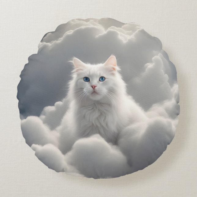 Cojín Redondo Gato en las nubes (Anverso)