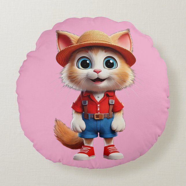 Cojín Redondo Gato feliz (Anverso)