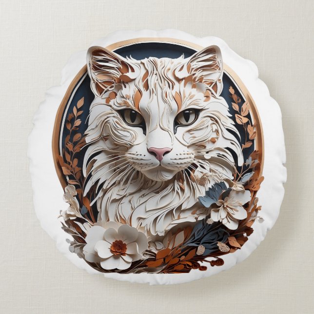 Cojín Redondo gato, gatito con flor (Anverso)