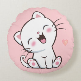Cojín Redondo Gato gatito lindo sobre rosa claro