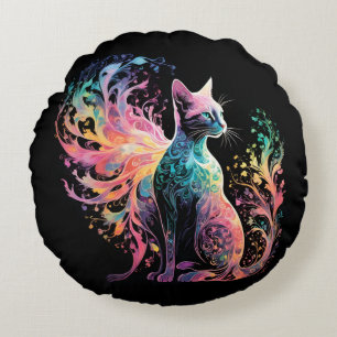 Cojín Redondo Gato holográfico espectral: un prisma de elegancia