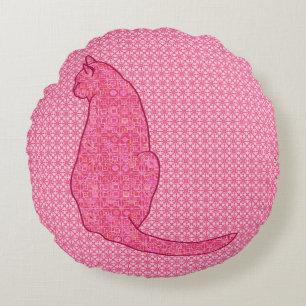 Cojín Redondo Gato japonés - Batik rosa de fucsia