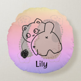 Cojín Redondo Gato juguetón personalizado con yarn