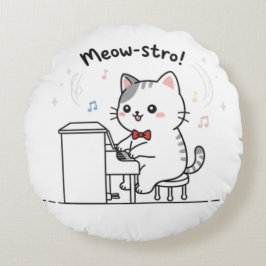 Cojín Redondo Gato Lindo Tocando Música de Piano