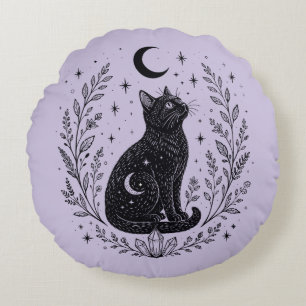 Cojín Redondo Gato místico bajo la luna