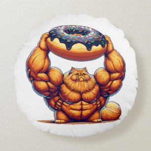 Cojín Redondo Gato Musculoso Levantando Donut