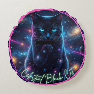 Cojín Redondo Gato Negro Celestial