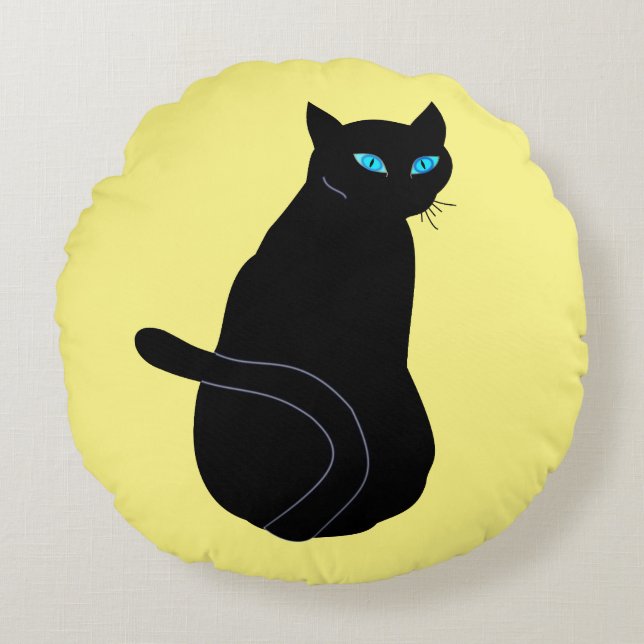 Cojín Redondo Gato negro con ojos azules - (Anverso)
