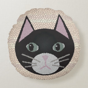Cojín Redondo Gato negro de vidrio emplomado, beige