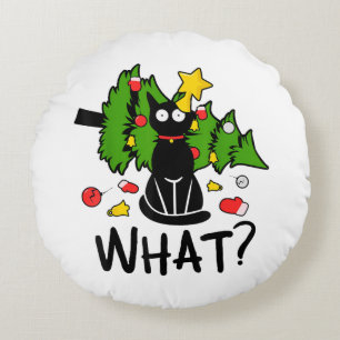 Cojín Redondo Gato Negro Divertido Árbol de Navidad Alegre Santa