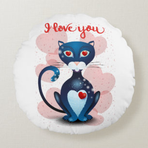Cojín Redondo Gato negro enamorado