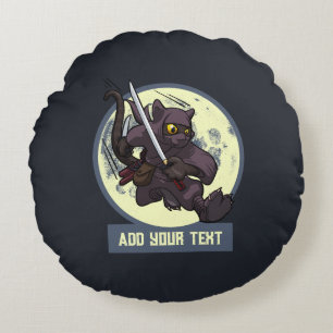 Cojín Redondo Gato Negro Ninja Saltando Texto Personalizado Arte