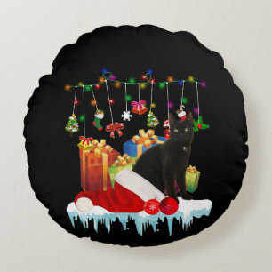 Cojín Redondo Gato Negro Presente De Mis Navidades