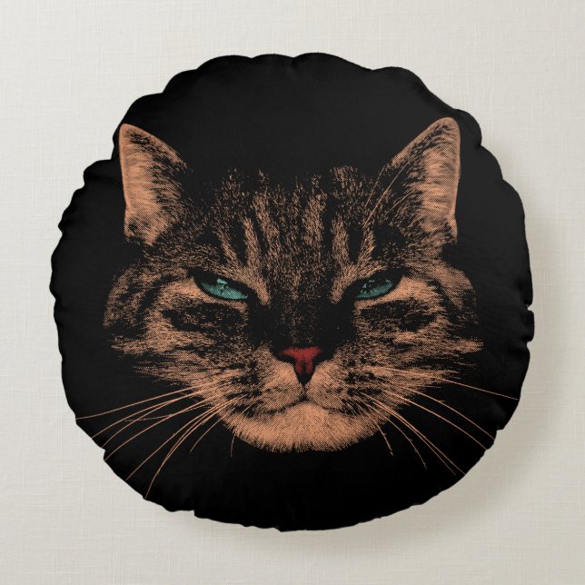 Cojín Redondo Gato petrificante de ojos inquietantes Purgar Gato (Anverso)