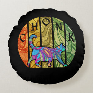 Cojín Redondo Gato psicodélico - Arte felino trippy