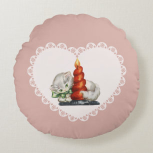 Cojín Redondo Gato Retro Vintage Coquette Pastel Bebé Animales