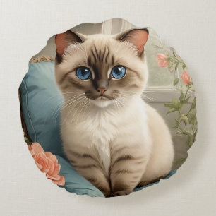 Cojín Redondo Gato siamés lindo