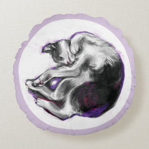 Cojín Redondo Gato soñando Arte realista dibujado a mano dormido
