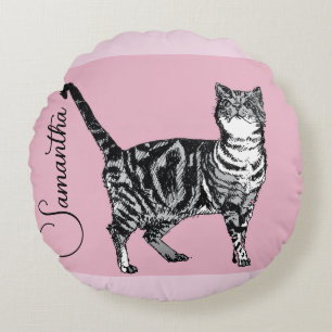 Cojín Redondo Gato Tabby Rosa Nombre de Niñas Guardería