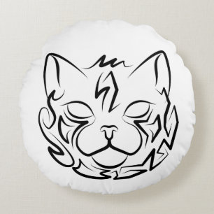 Cojín Redondo Gato tribal negro y blanco