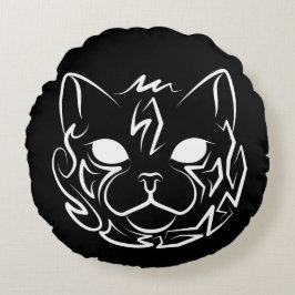 Cojín Redondo Gato tribal negro y blanco