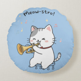 Cojín Redondo Gato Trompeta Divertido – Jazz Felino Adorable 