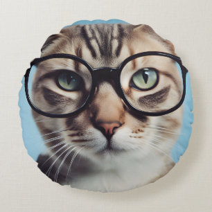 Cojín Redondo Gato vistiendo gafas
