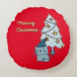 Cojín Redondo Gato y árbol de los Navidades Meowy
