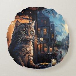 Cojín Redondo Gato y café de noche