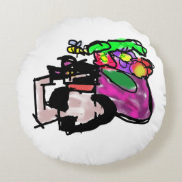 Cojín Redondo Gato y flores de primavera 