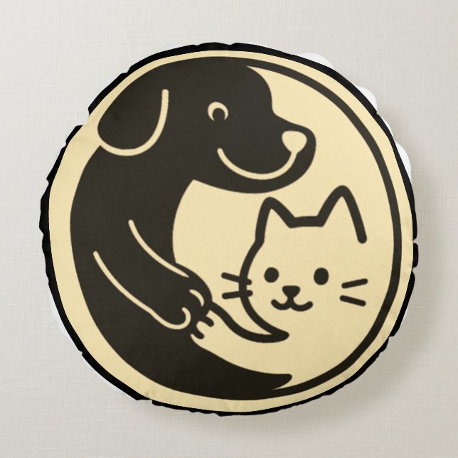 Cojín Redondo Gato y perro (Anverso)