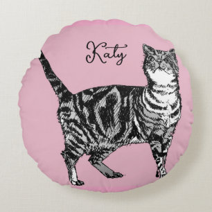 Cojín Redondo Gatos atigrados pastel gatos chicas rosa rosado ma