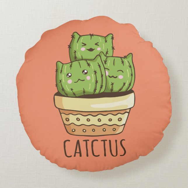 Cojín Redondo Gatos de Cactus Cute (Reverso)