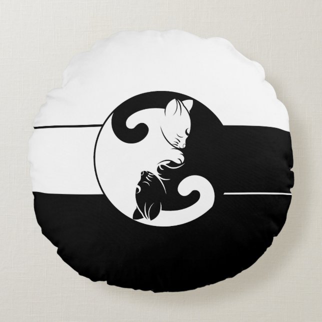 Cojín Redondo Gatos de Yin yang (Anverso)