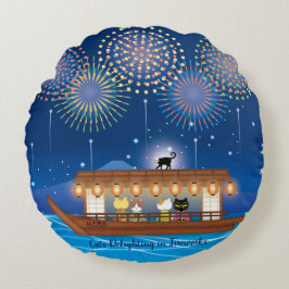 Cojín Redondo Gatos deslumbrando en fuegos artificiales a bordo 