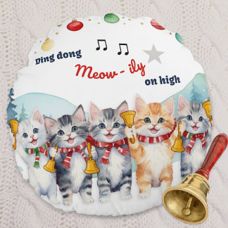 Cojín Redondo Gatos Divertidos Acuarela Navidad Personalizada