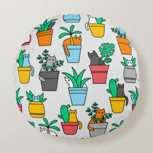 Cojín Redondo Gatos en macetas de flores