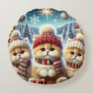 Cojín Redondo Gatos gatitos en decoración festiva de Navidades y