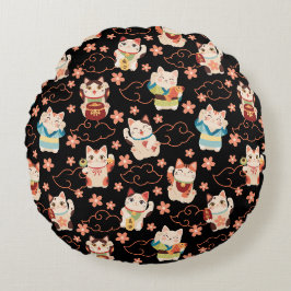 Cojín Redondo Gatos Maneki Neko Afortunados
