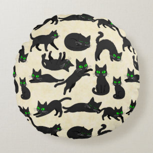 Cojín Redondo Gatos negros ojos verdes gatitos lindos crema cali