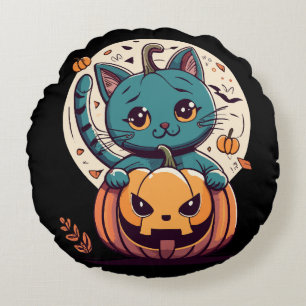 Cojín Redondo Gatos y calabazas para un feliz Halloween!