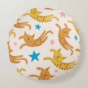 Cojín Redondo Gatos y estrellas caprichosos: Patrón de moda infa