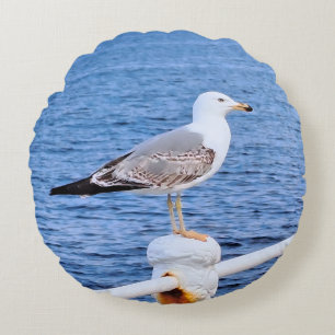 Cojín Redondo Gaviota Constanta Rumania – Fotografía del Mar Neg