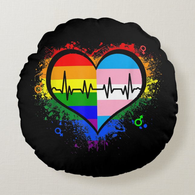 Cojín Redondo Gay Lesbian Gay Lesbiana LGBT Gay Heartbeat L (Anverso)