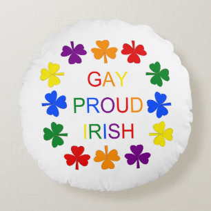 Cojín Redondo Gay Proud Irlandés LGBT Rainbow Shamrock