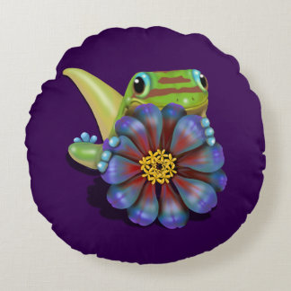 Cojín Redondo Gecko con flores de zinnia