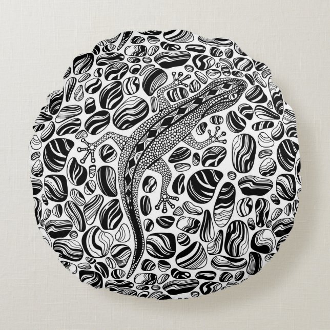 Cojín Redondo Gecko y guijarros (Anverso)